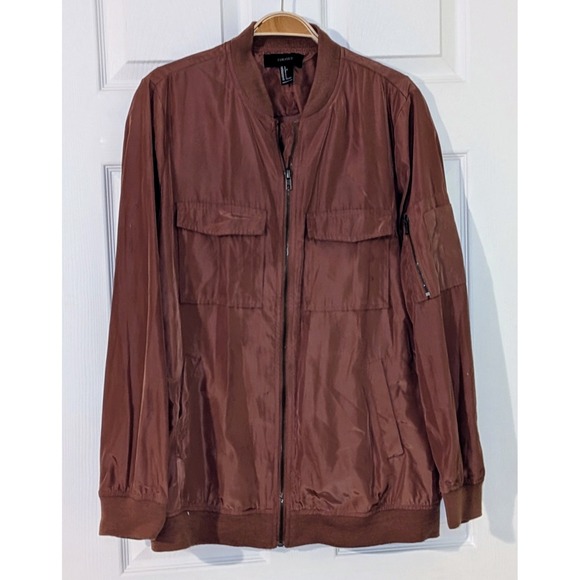 Forever 21 Womens‎ Brown Bomber Jacket Full Zip Lightweight Size L - Picture 1 of 7